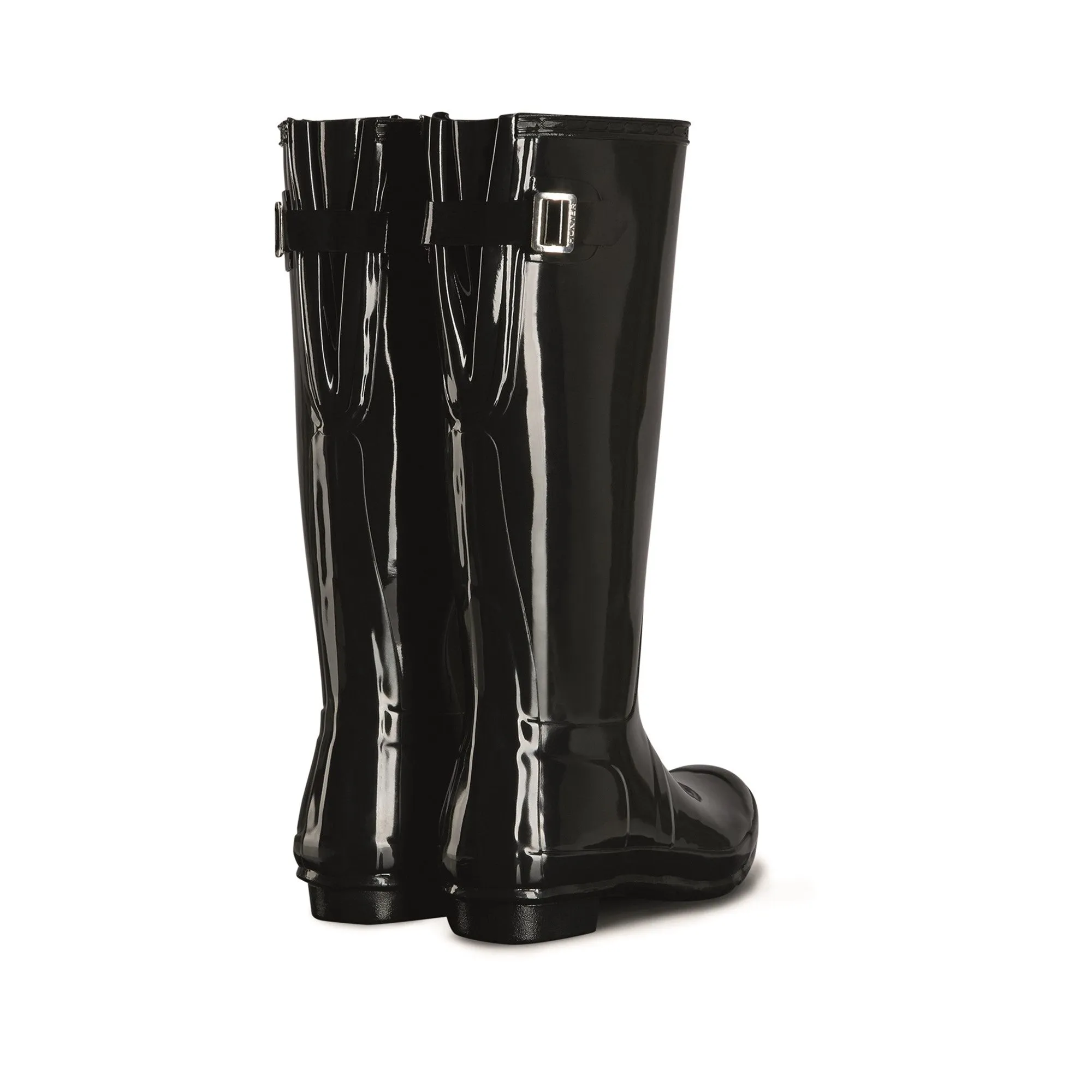 Hunter Tall Back Adjustable Gloss Womens Wellington Boots - Black