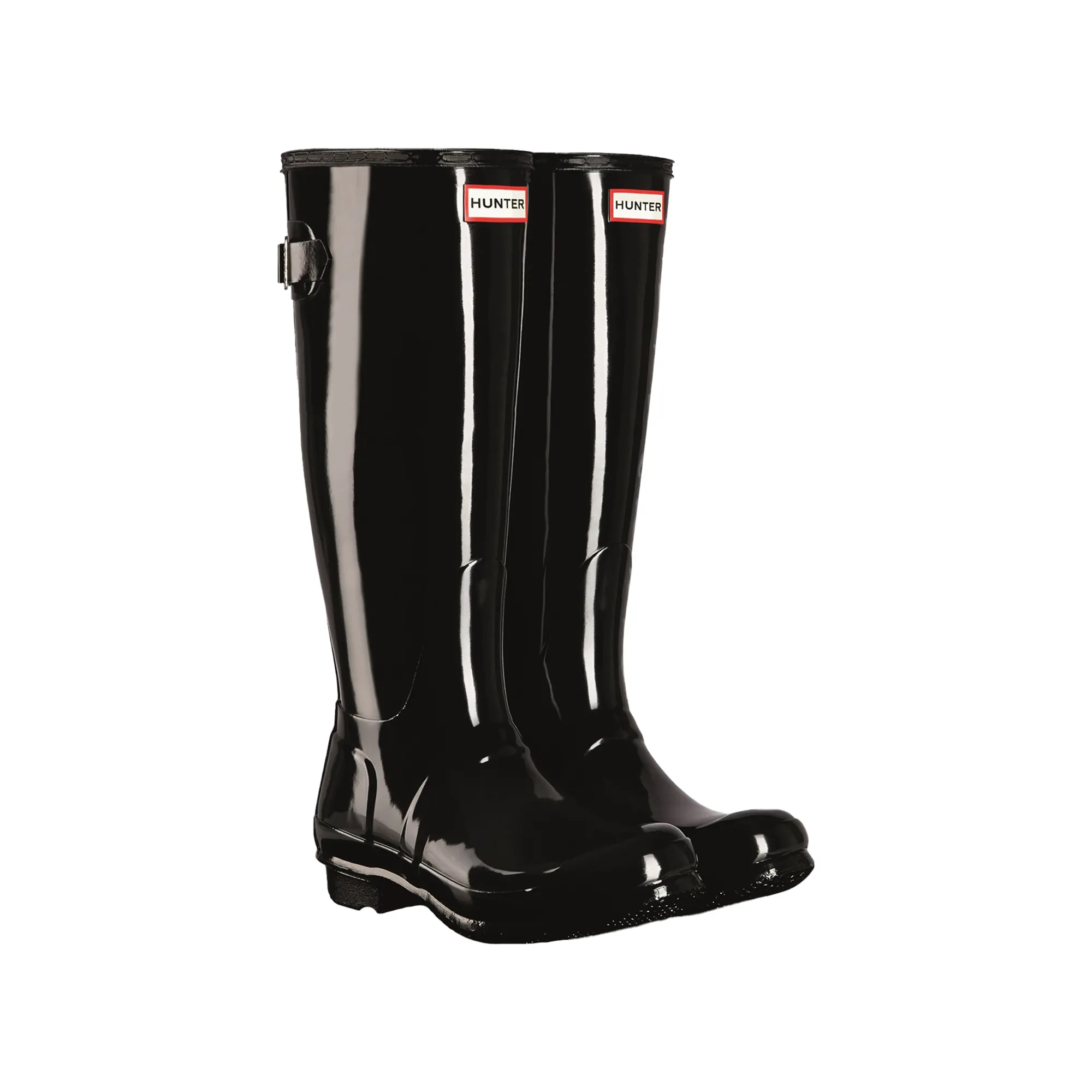 Hunter Tall Back Adjustable Gloss Womens Wellington Boots - Black