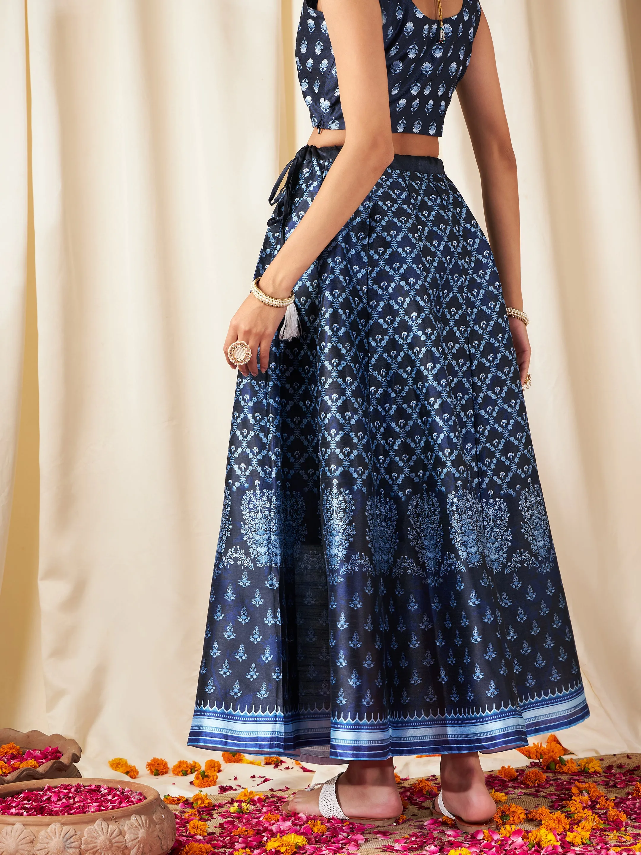 Indigo Kali Floral Anarkali Skirt