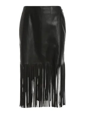 Karl Lagerfeld Faux-Leather Fringed Skirt