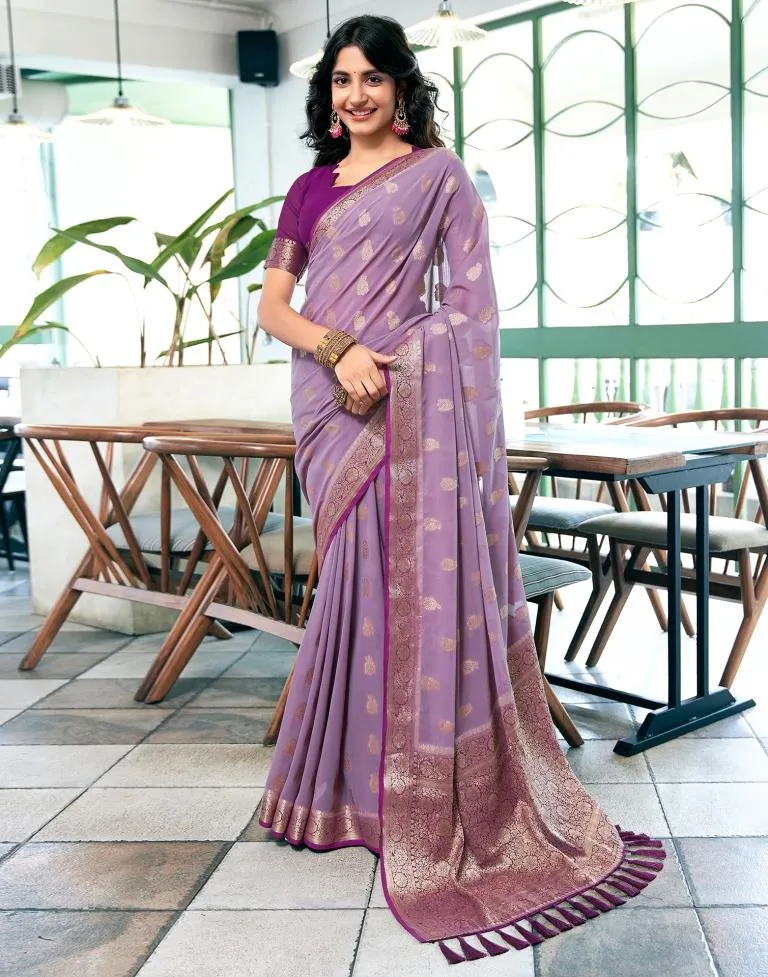 Lavender Georgette Plain Sarees