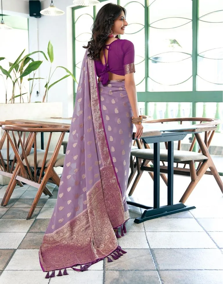 Lavender Georgette Plain Sarees