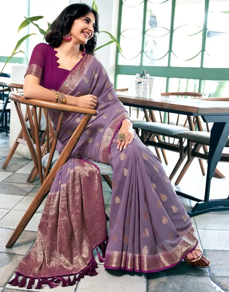 Lavender Georgette Plain Sarees