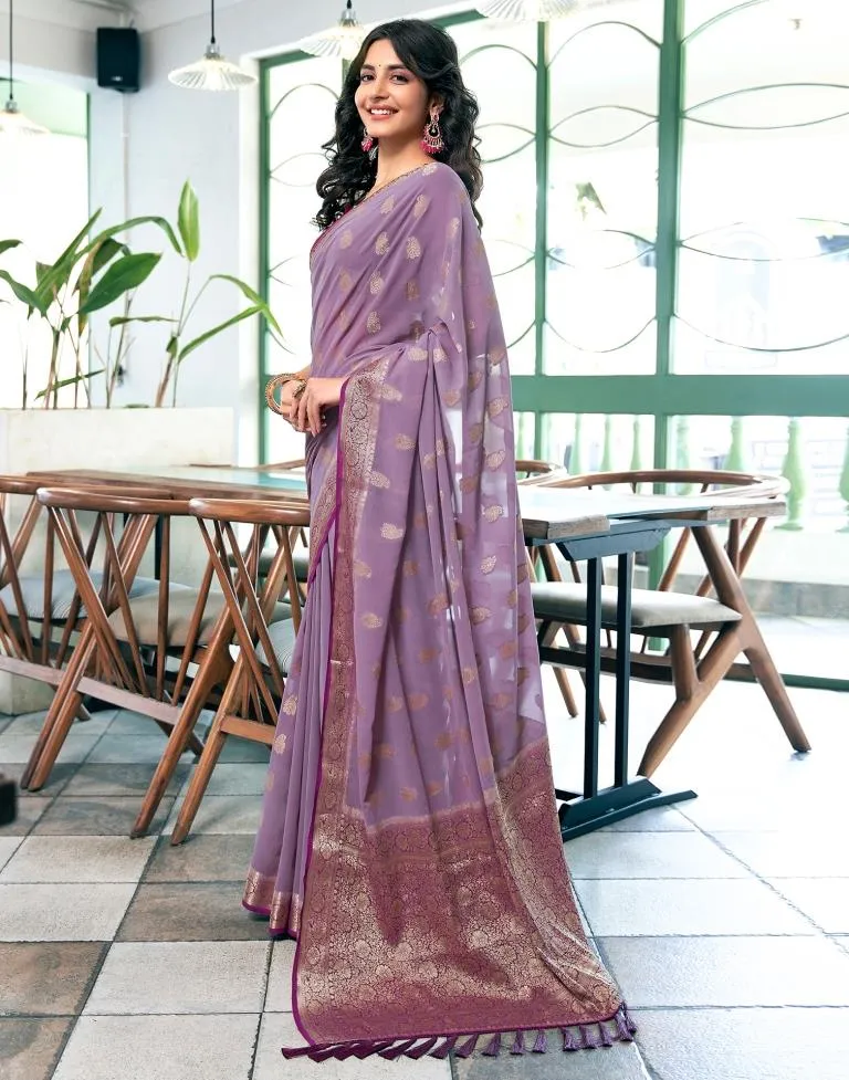 Lavender Georgette Plain Sarees