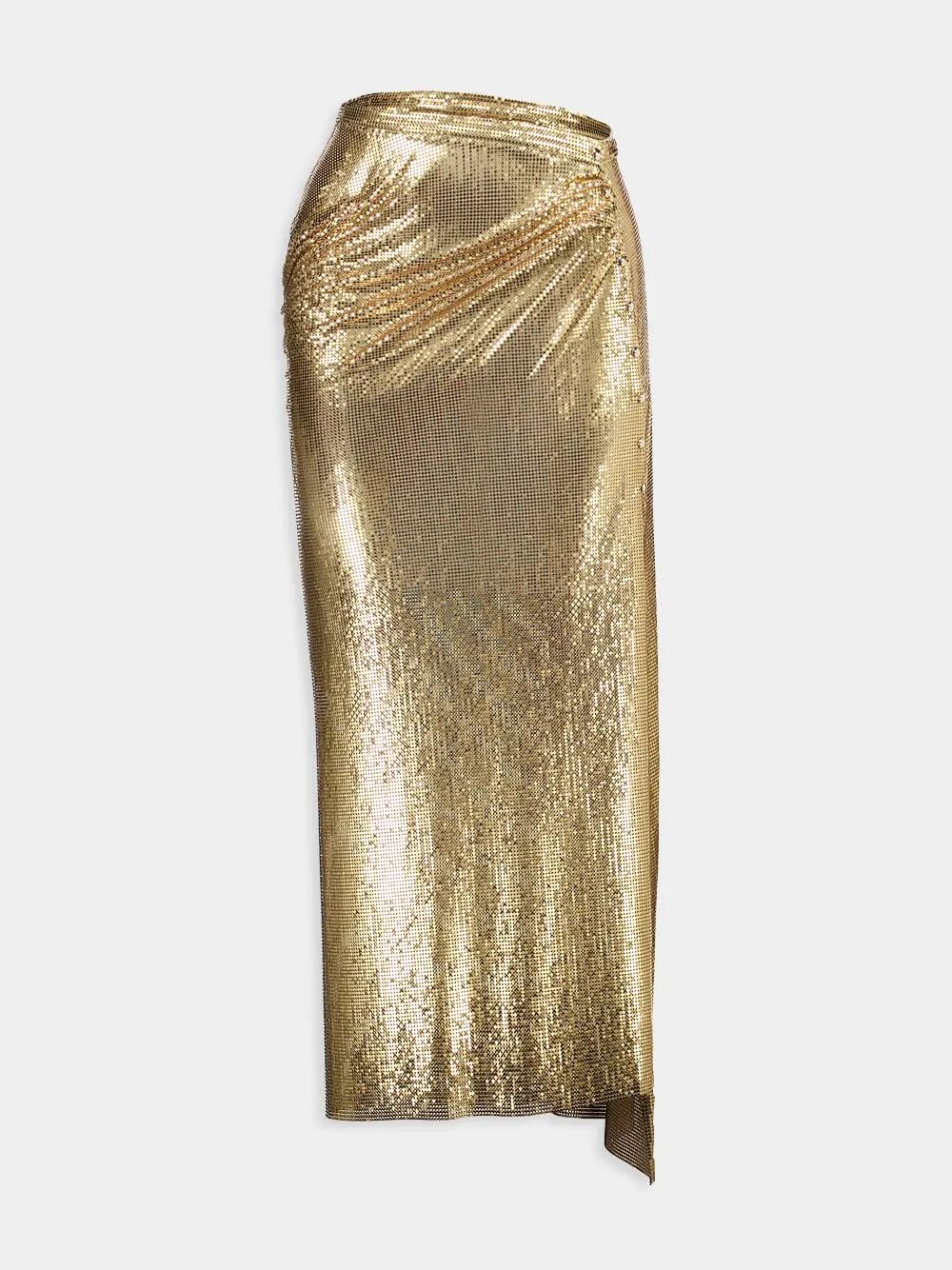 Long Gold Gathered Mesh Skirt