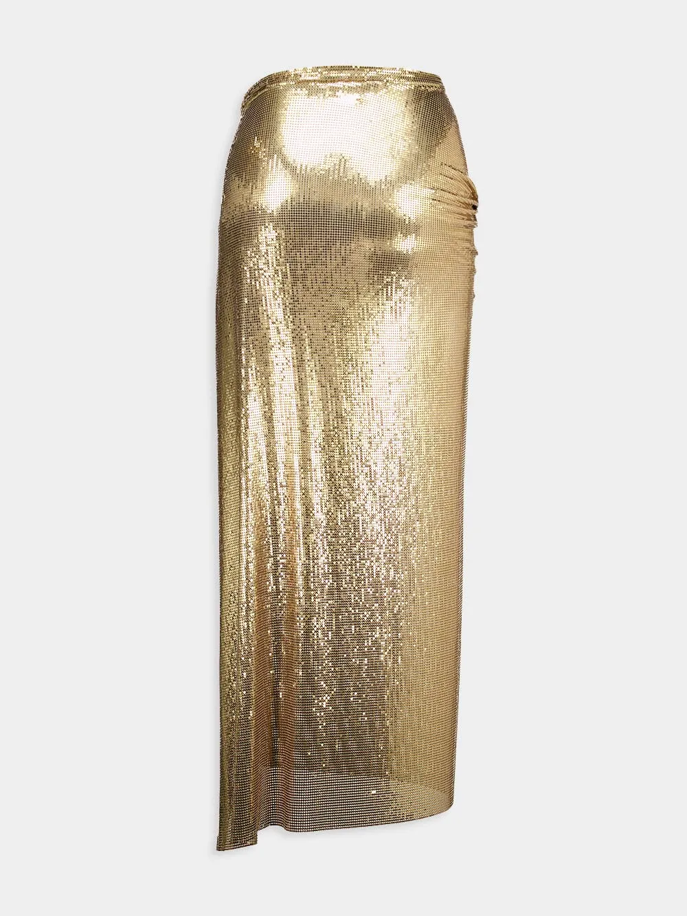 Long Gold Gathered Mesh Skirt