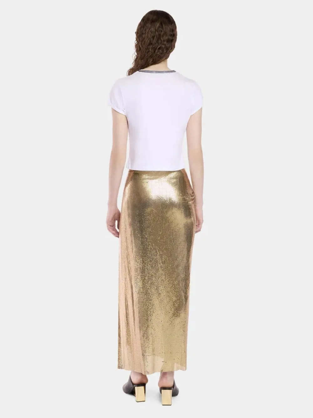 Long Gold Gathered Mesh Skirt