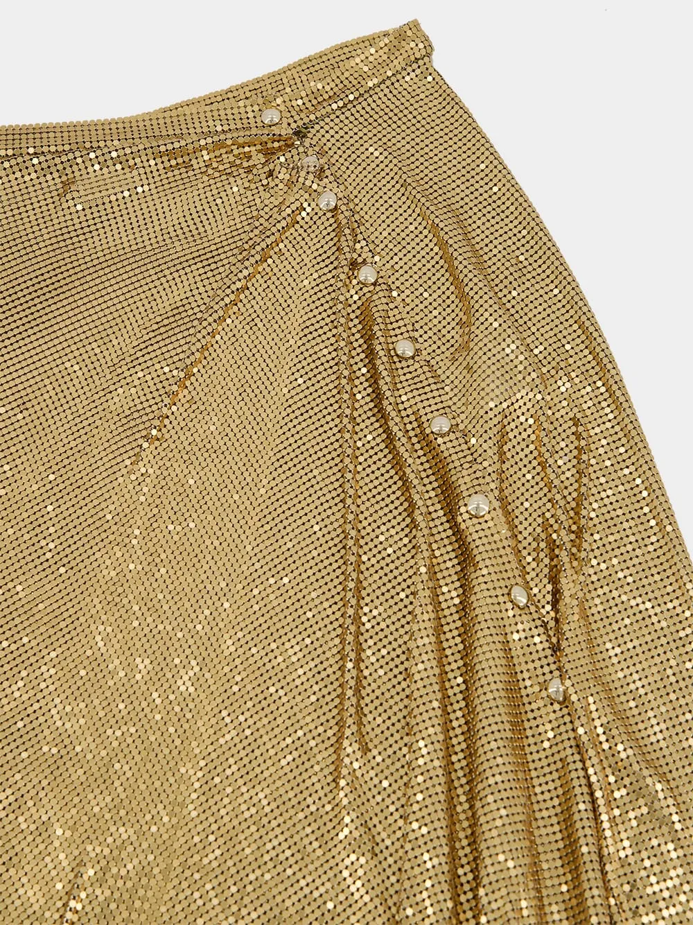 Long Gold Gathered Mesh Skirt