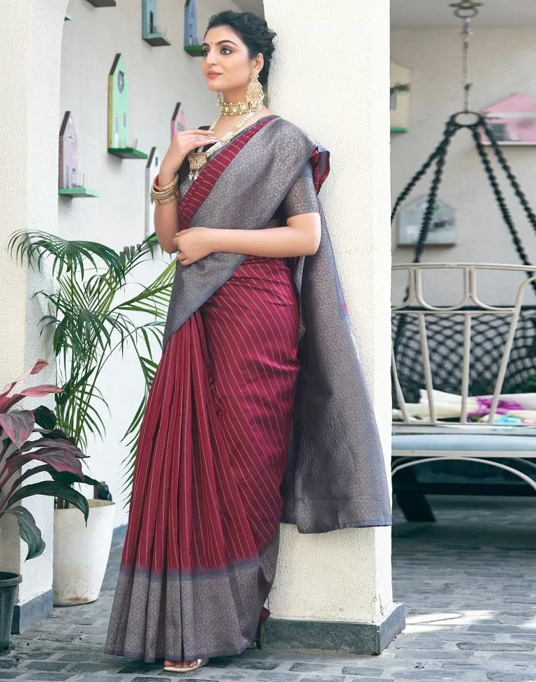 Maroon Silk Woven Sarees