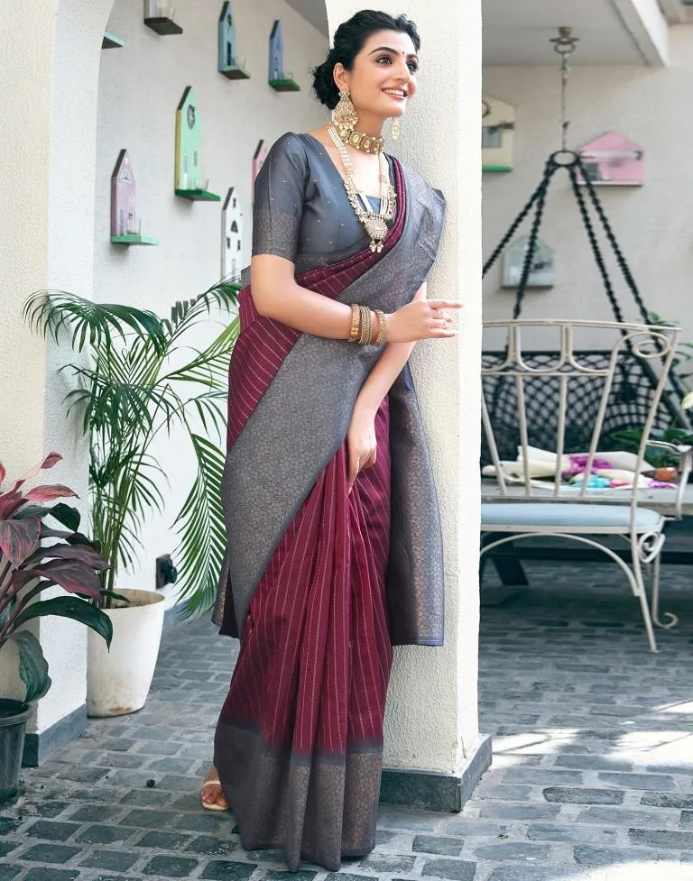 Maroon Silk Woven Sarees