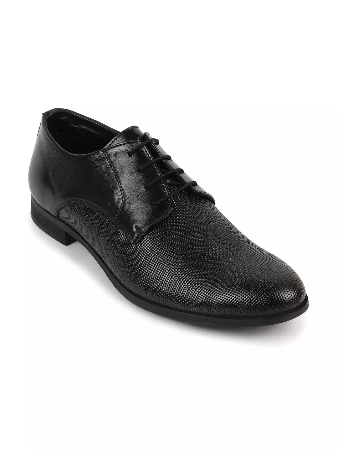 Men Black Formal Office Textured Design Stitched Genuine Leather Lace Up Shoes