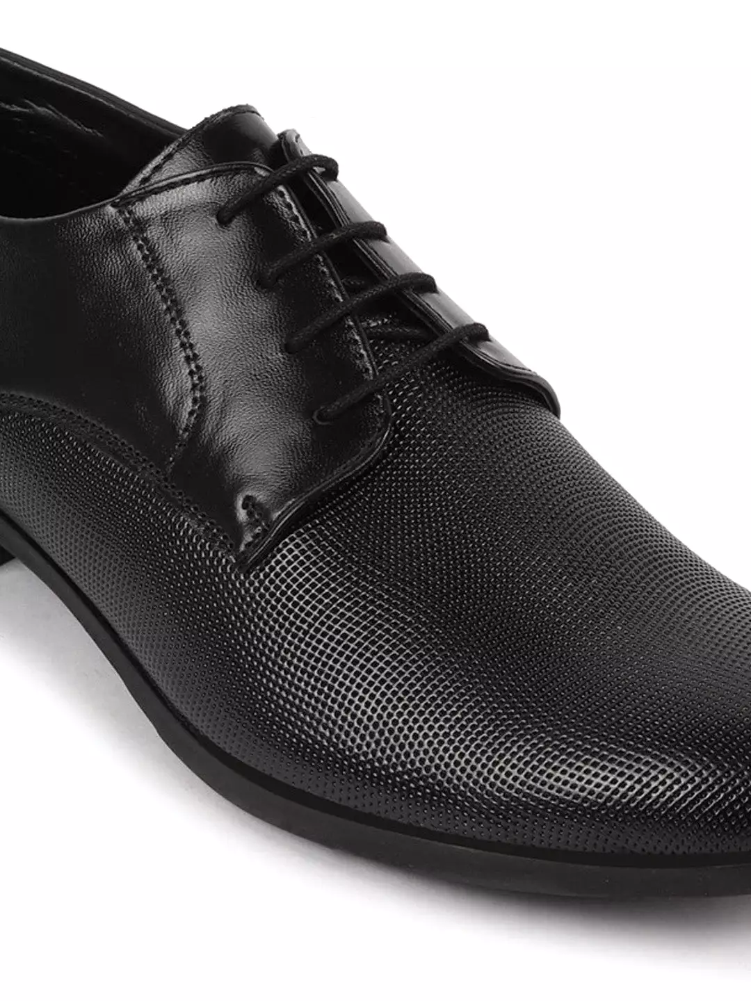 Men Black Formal Office Textured Design Stitched Genuine Leather Lace Up Shoes