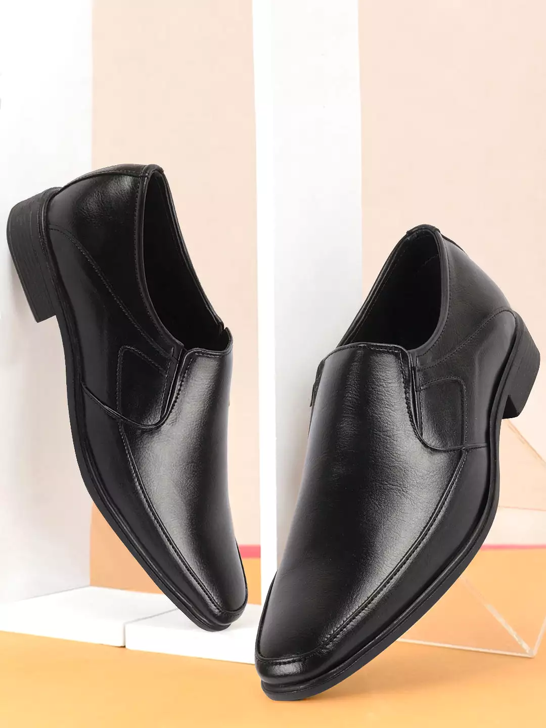 Men Black Genuine Leather Formal Office Slip On Shoes