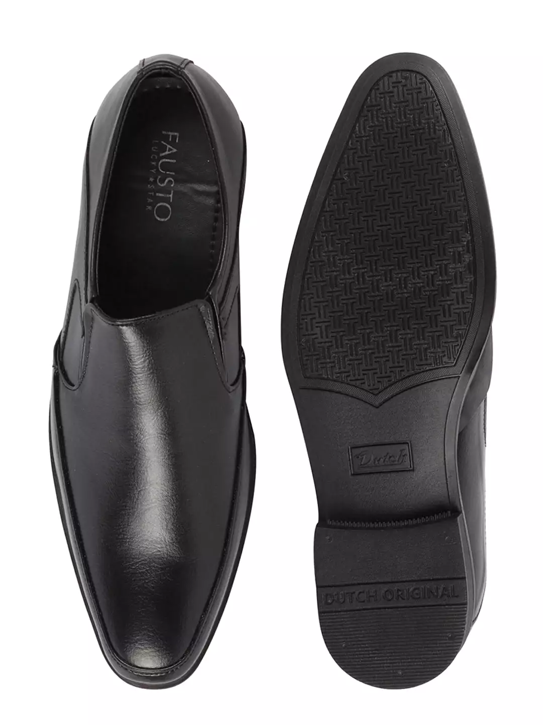 Men Black Genuine Leather Formal Office Slip On Shoes