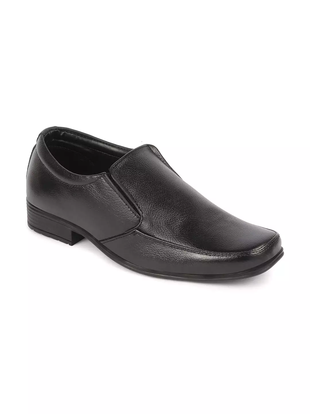 Men Black Genuine Leather Formal Office Work Broad Feet Slip On Shoes with Comfort EVA Pad Insole