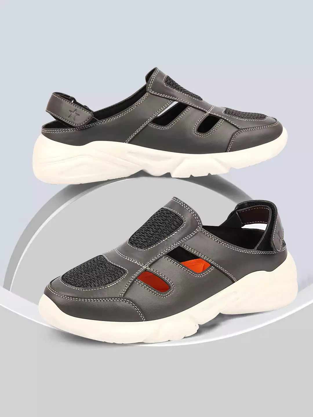 Men Black Hook and Loop Breathable Back Strap Ultra Lightweight Sports Shoe Style Sandals