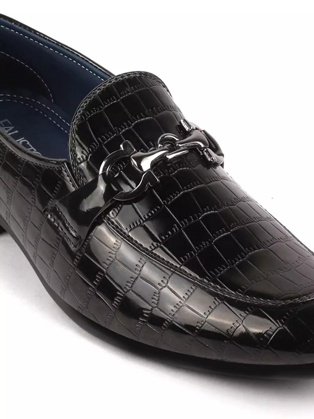 Men Black Party Formal Patent Leather Embossed Design Buckle Slip On Loafer Shoes