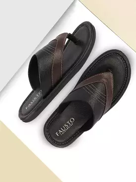 Men Black Side Stitched Outdoor Thong Slipper Sandals