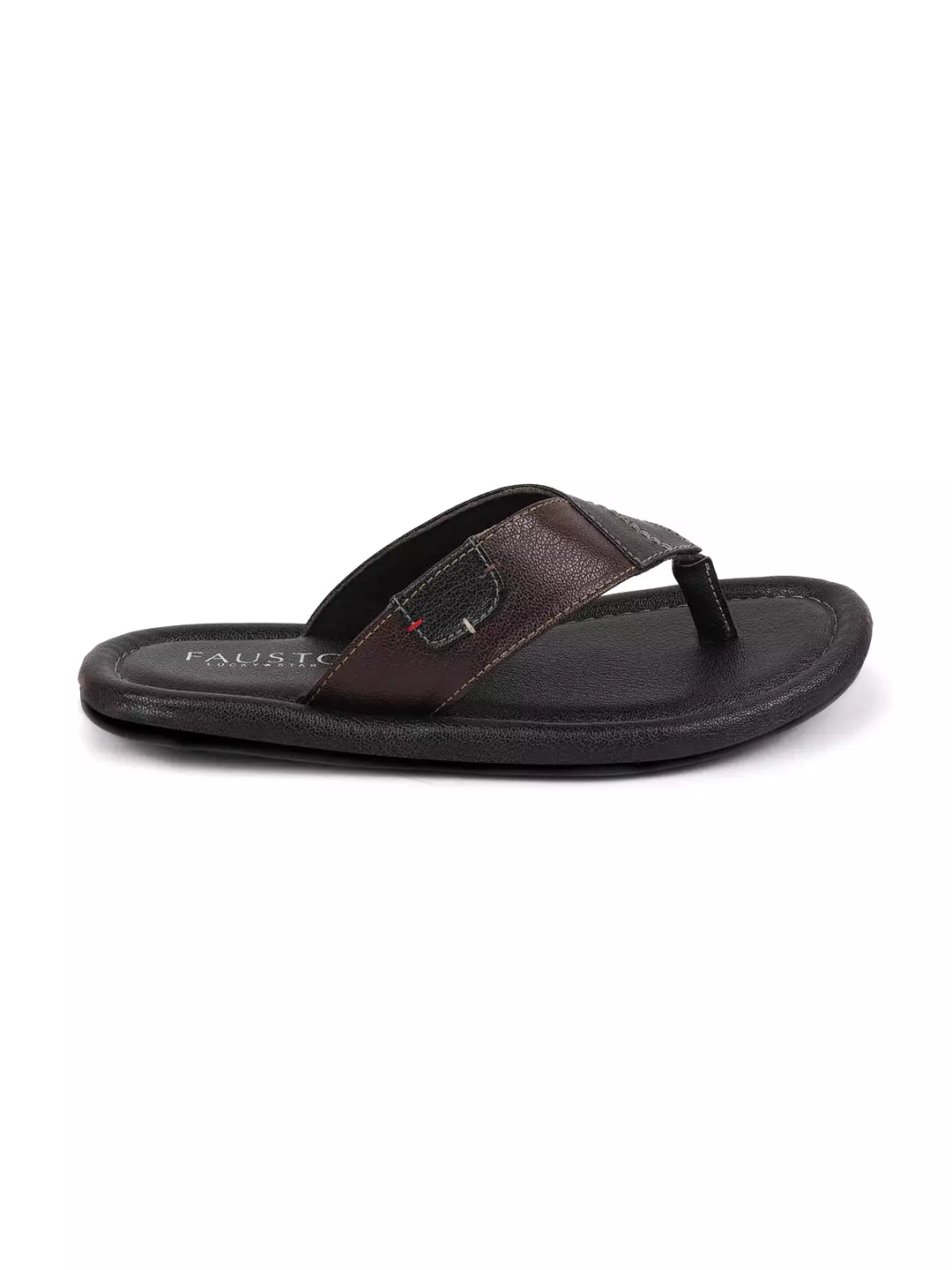 Men Black Stitched Design Indoor Outdoor Thong Slipper Sandals