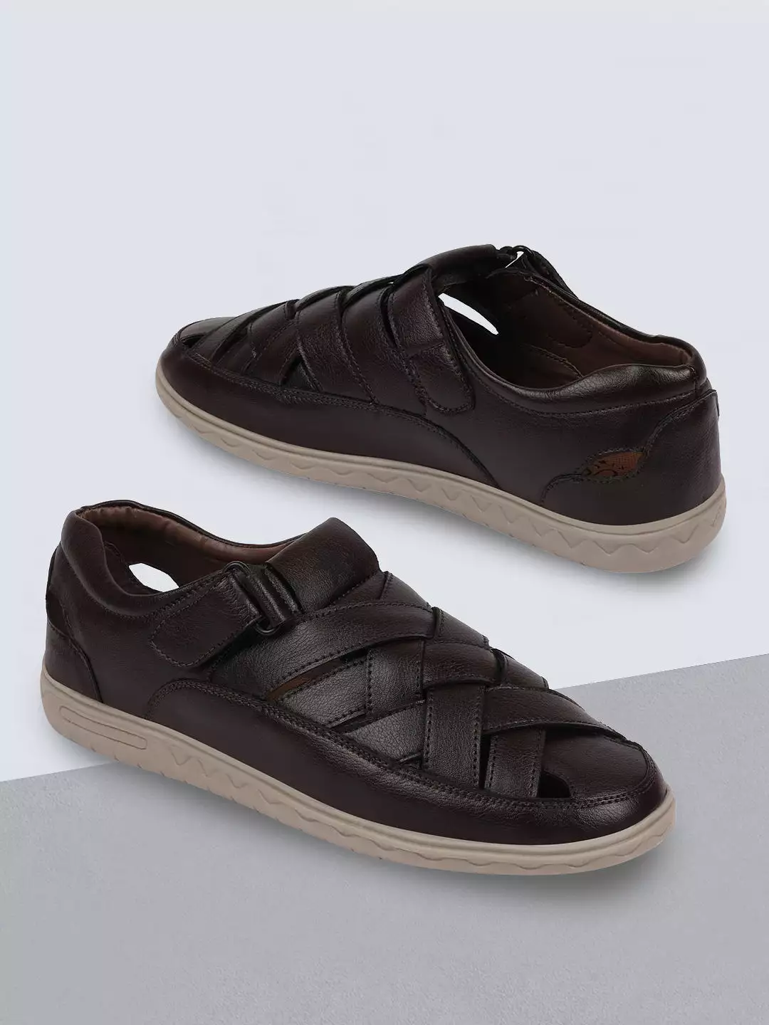 Men Brown Criss Cross Strap Shoe Style Sandals