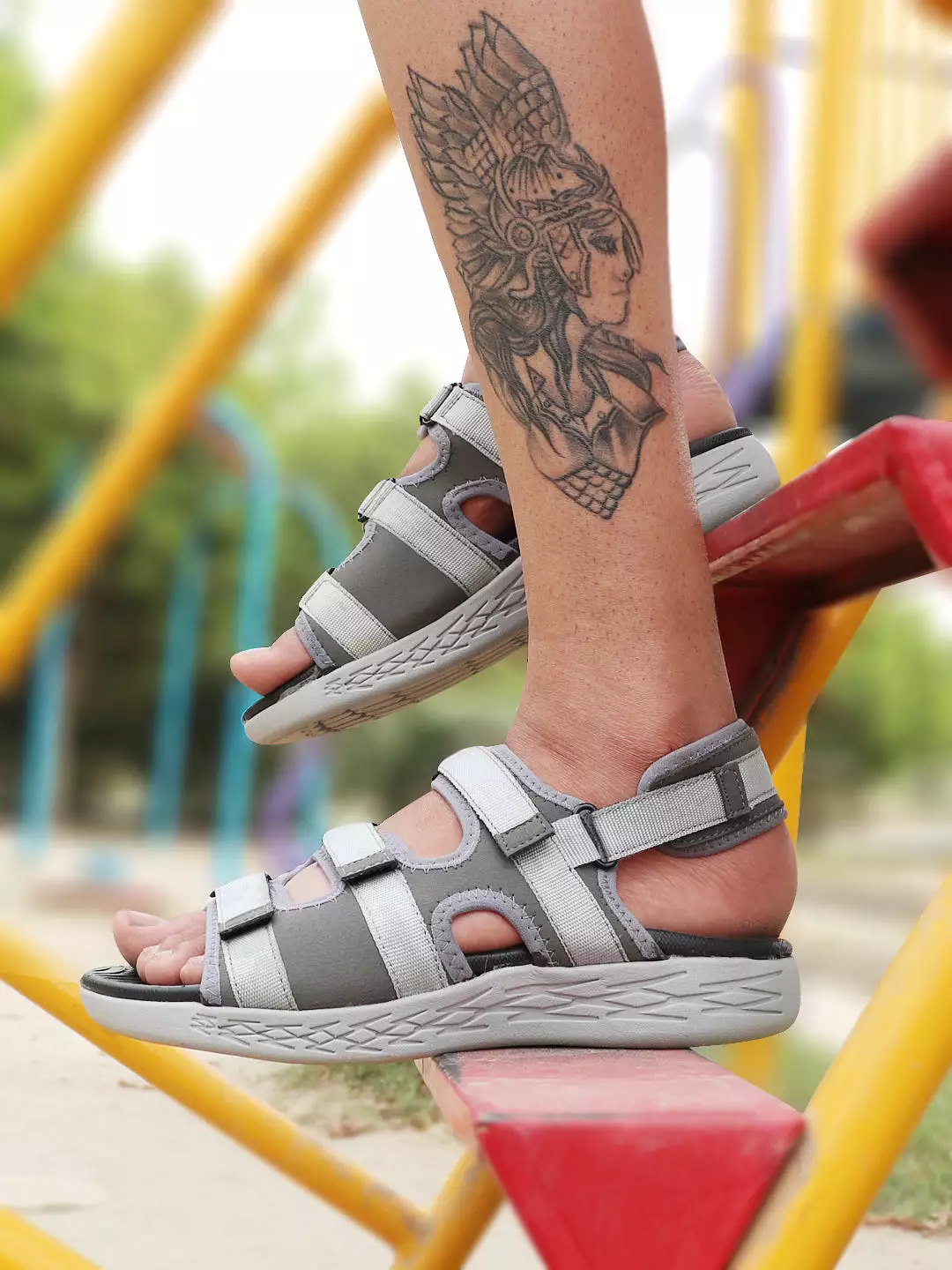 Men Grey Multi Strap Phylon Sole Sandals & Floaters