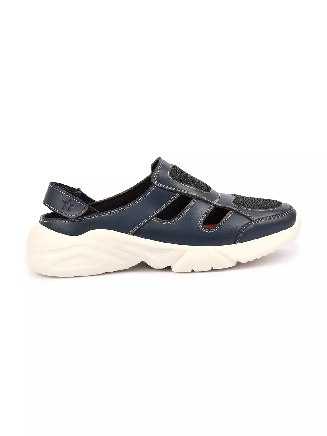 Men Navy Blue Hook and Loop Breathable Back Strap Ultra Lightweight Sports Shoe Style Sandals