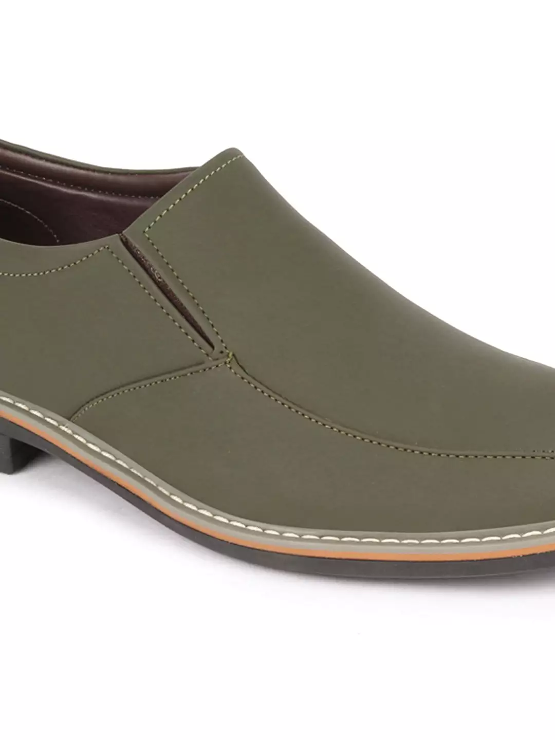 Men Olive Formal Office Comfort Design Broad Feet TPR Welted Sole Slip On Shoes