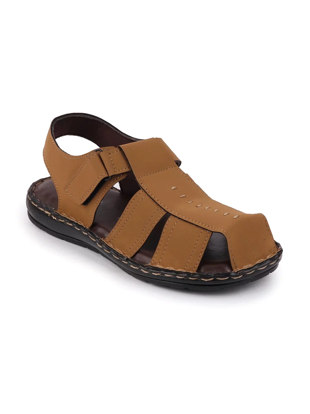 Men Tan Casual Hook & Loop Fishermen Sandals