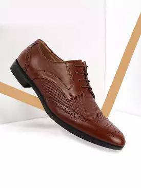 Men Tan Formal Office Party Genuine Leather Lace Up Brogue Shoes