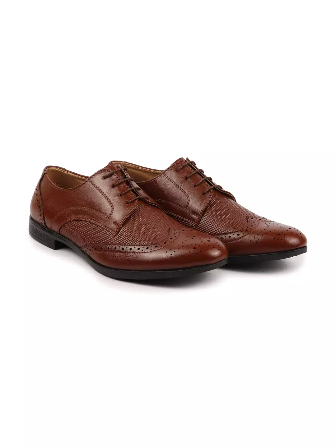 Men Tan Formal Office Party Genuine Leather Lace Up Brogue Shoes