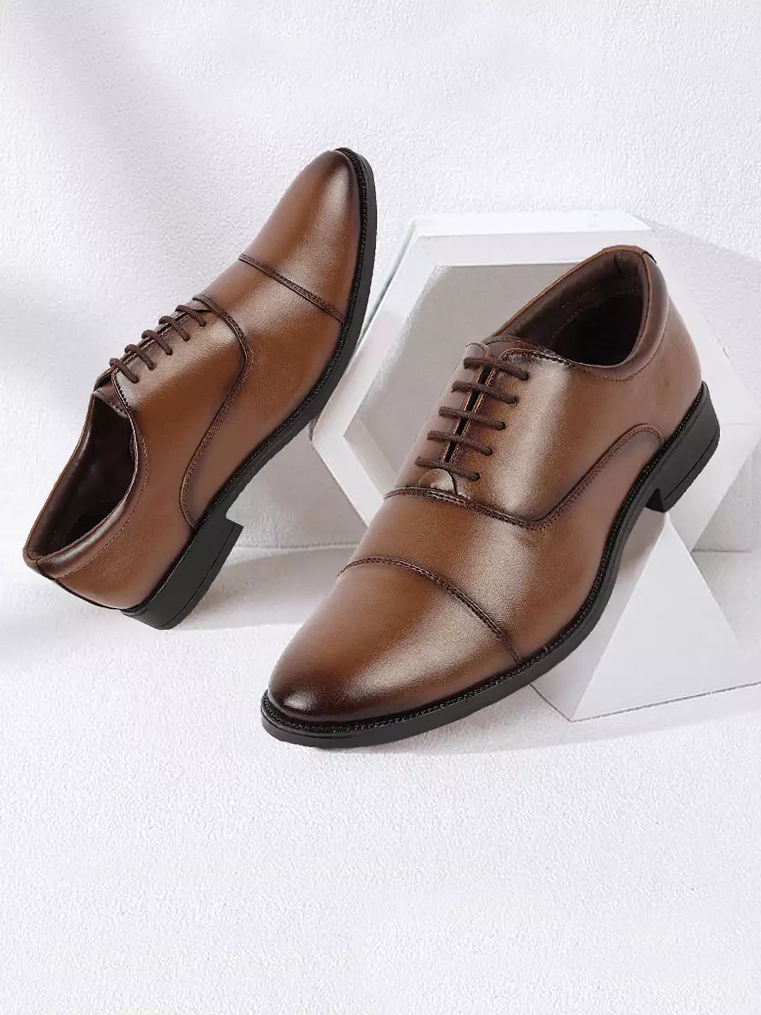 Men Tan Formal Office Work Lace-Up Derby Shoes