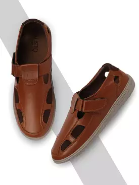 Men Tan Front Open Shoe Style Sandals