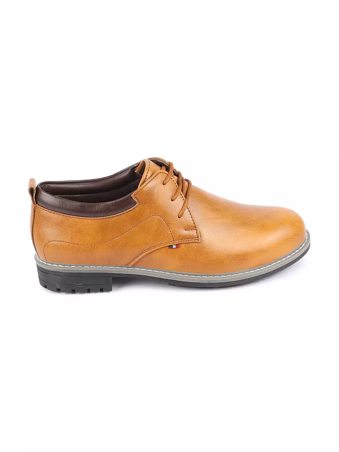 Men Tan Genuine Leather Broad Feet Formal Lace Up Shoes with TPR Welted Sole