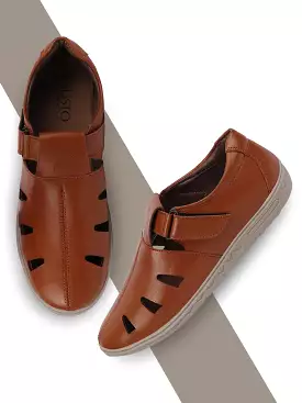 Men Tan Laser Cut Shoe Style Sandals