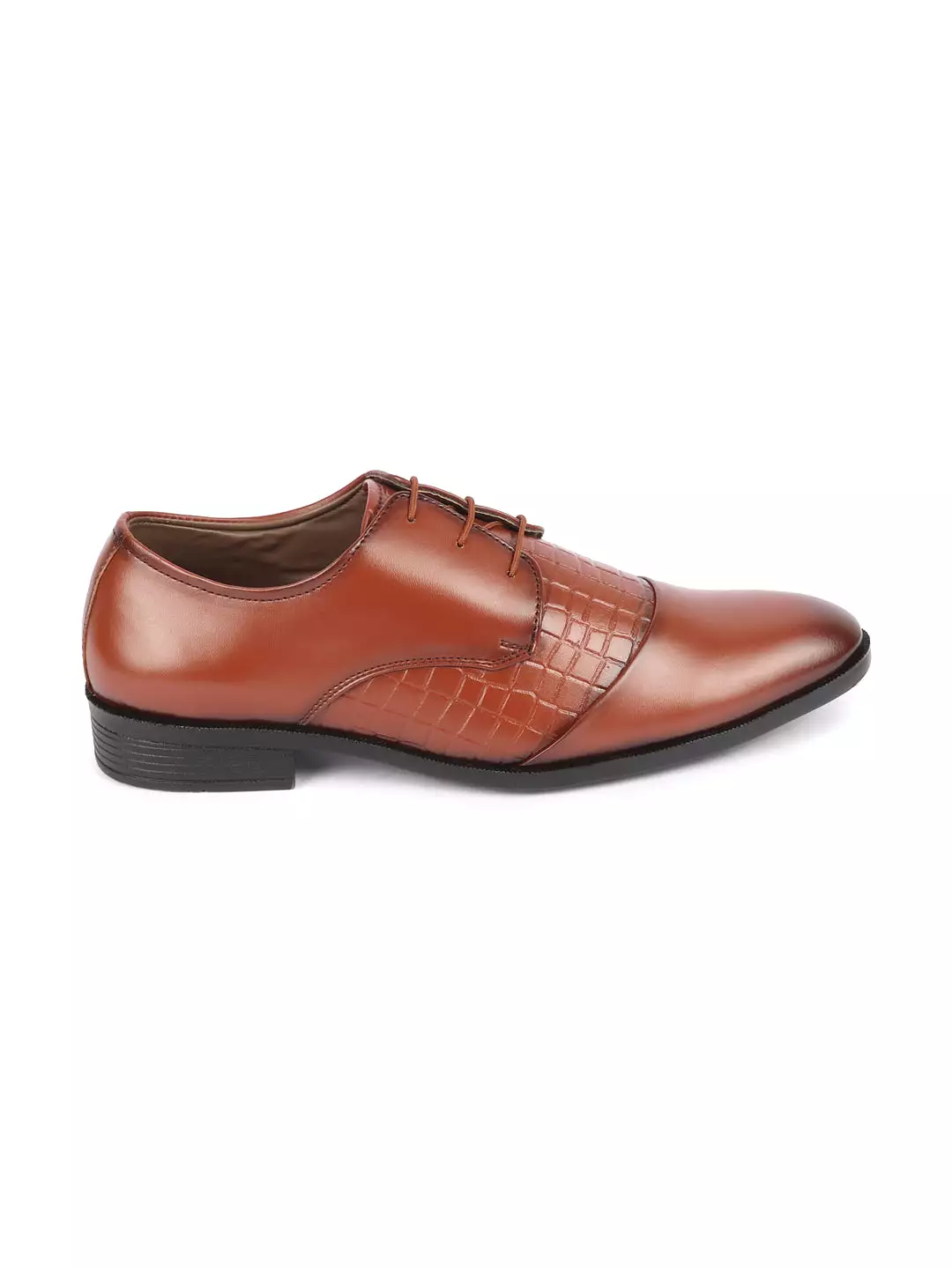 Men Tan Party Formal Office Comfort Embossed Design Lace Up Shoes