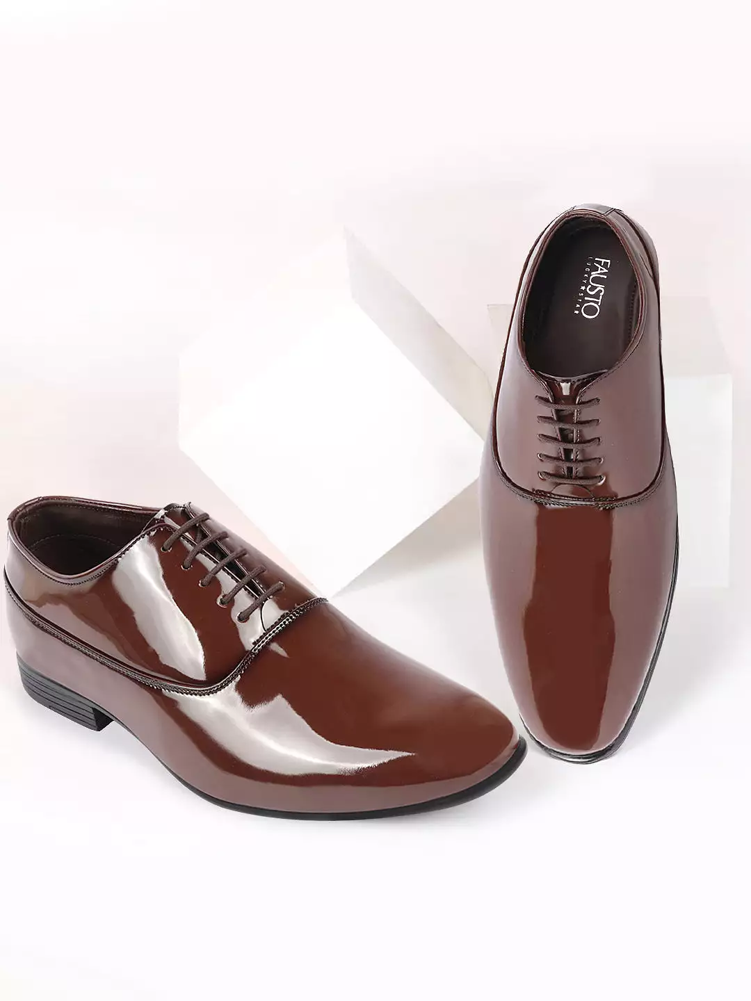 Men Tan Patent Leather Party Formal Office Lace Up Derby Shoes