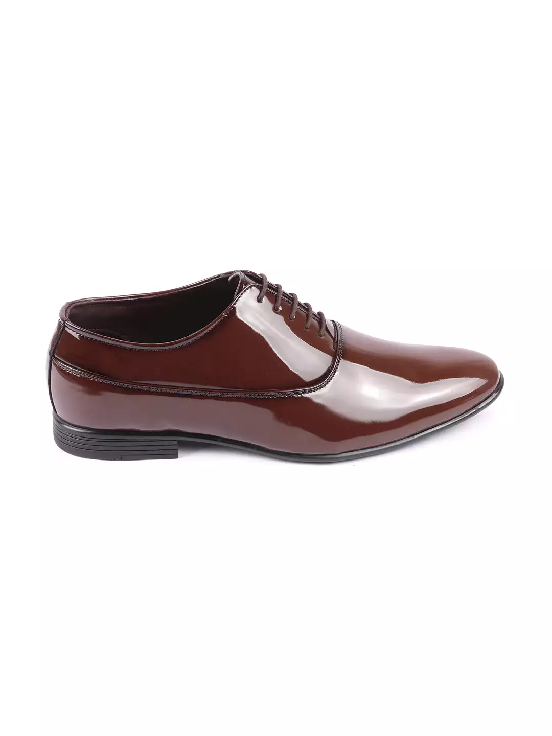 Men Tan Patent Leather Party Formal Office Lace Up Derby Shoes