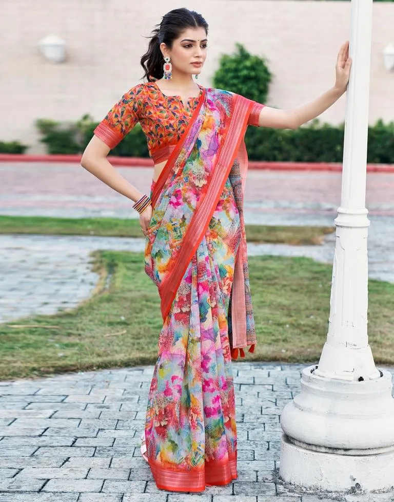 Multi Linen Printed Sarees