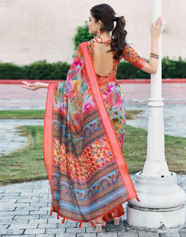 Multi Linen Printed Sarees