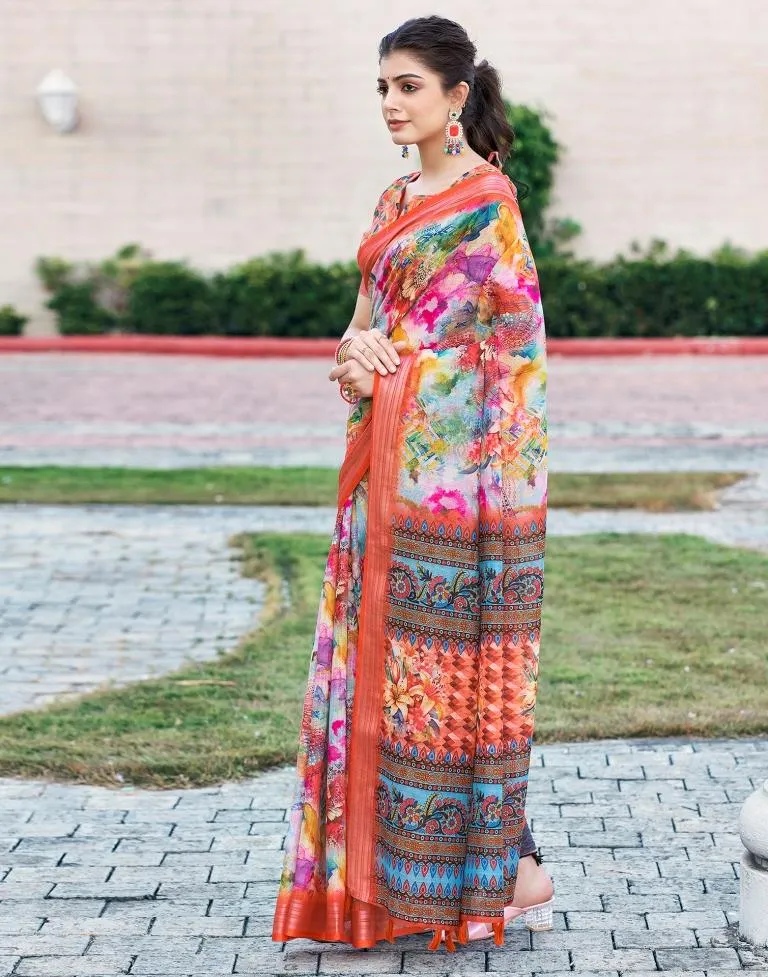 Multi Linen Printed Sarees