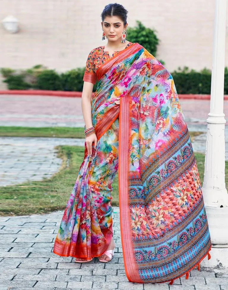 Multi Linen Printed Sarees