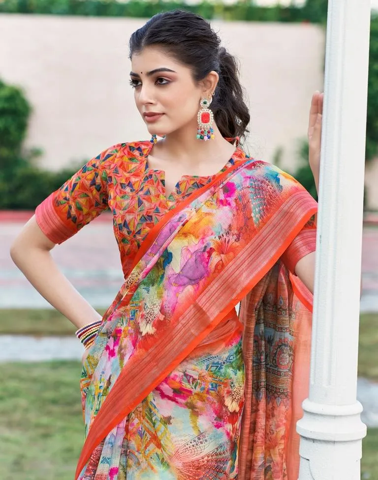 Multi Linen Printed Sarees