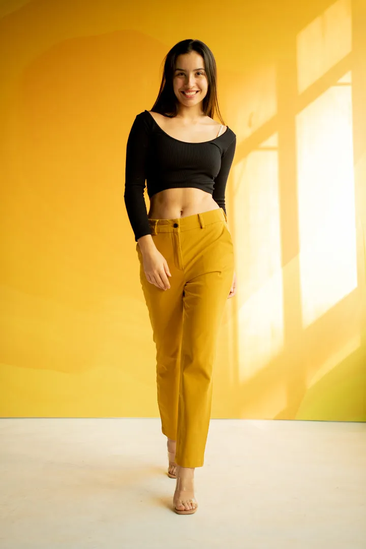 Mustard Cotton Stretch Chinos - Women