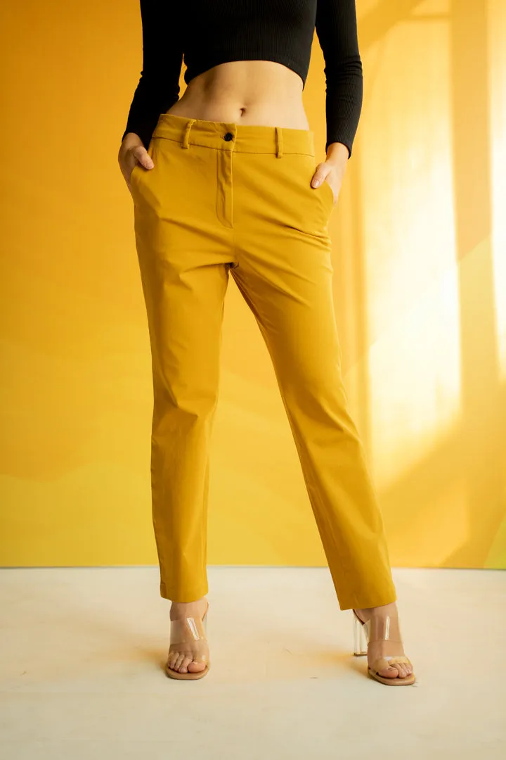 Mustard Cotton Stretch Chinos - Women