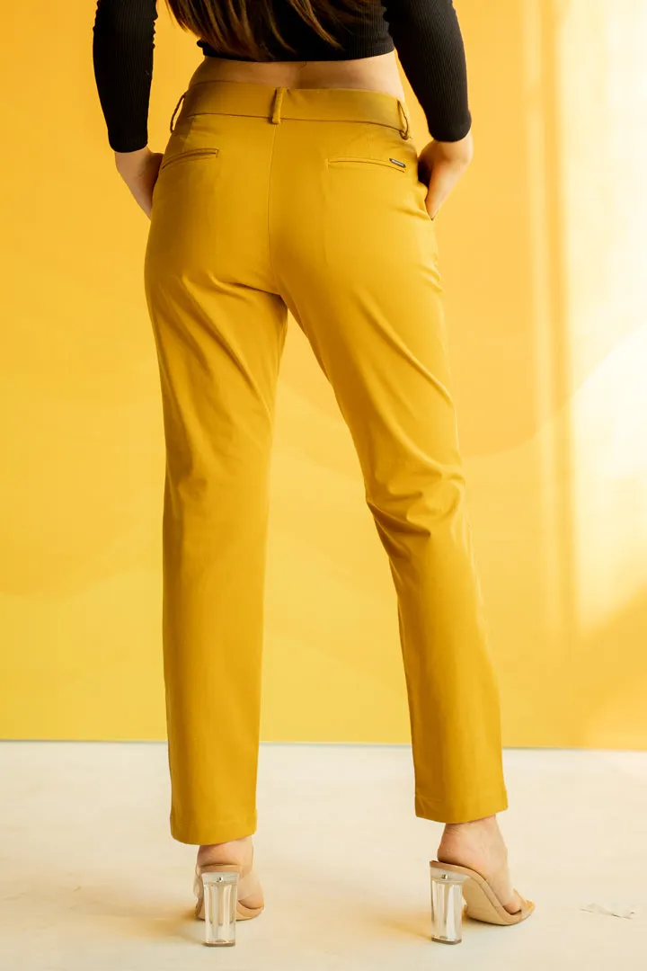 Mustard Cotton Stretch Chinos - Women