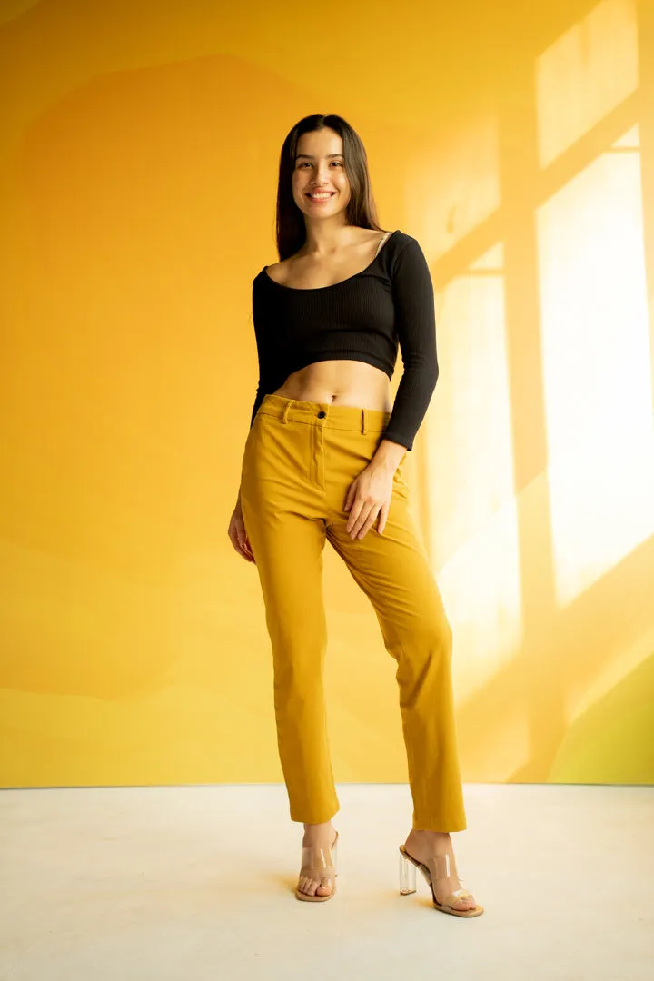 Mustard Cotton Stretch Chinos - Women