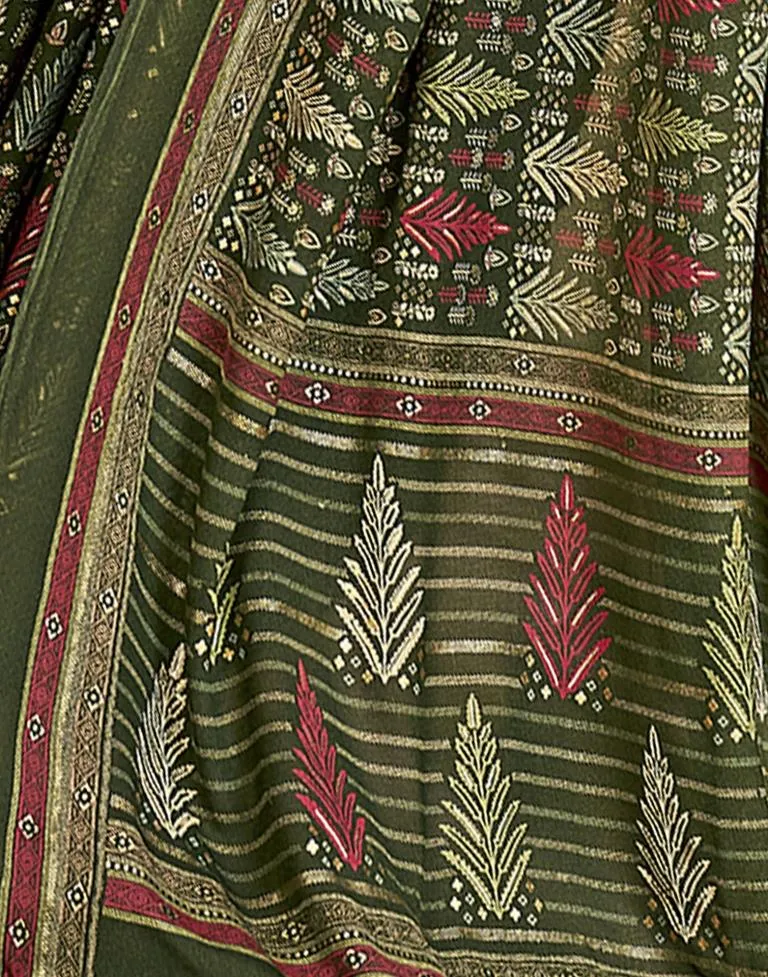 Olive Green Georgette Printed Sarees