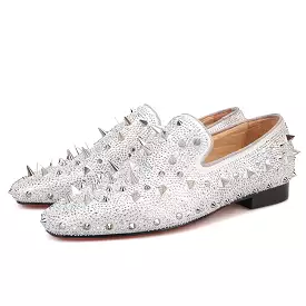 OneDrop Handmade Dress Shoes Spikes Diamond Men Glitter Leather Party Wedding Prom Loafers