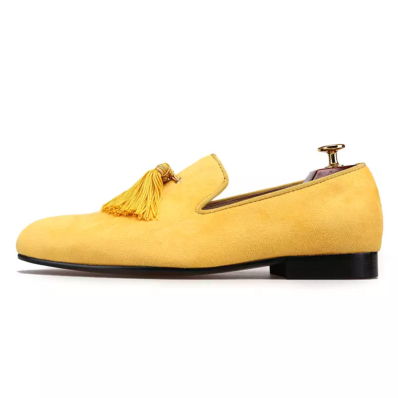 OneDrop Handmade Men Dress Shoes Velvet Party Wedding Prom Loafers Yellow