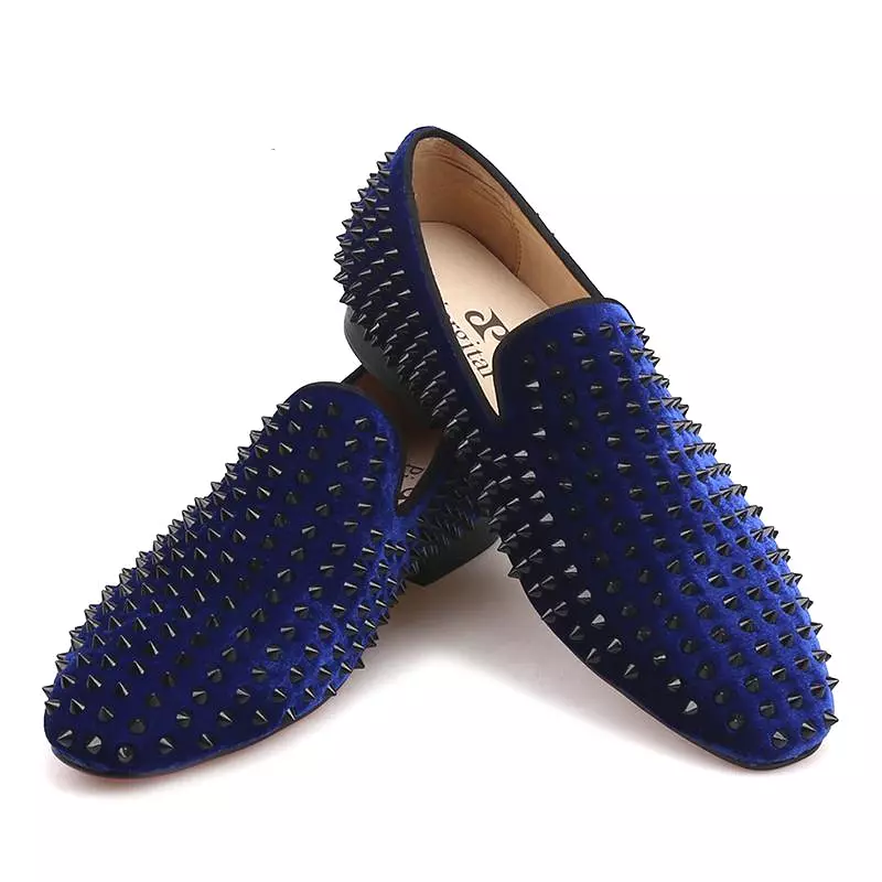 OneDrop Handmade Men Leather Velvet Spikes Dress Shoes Party Wedding And Prom Loafers